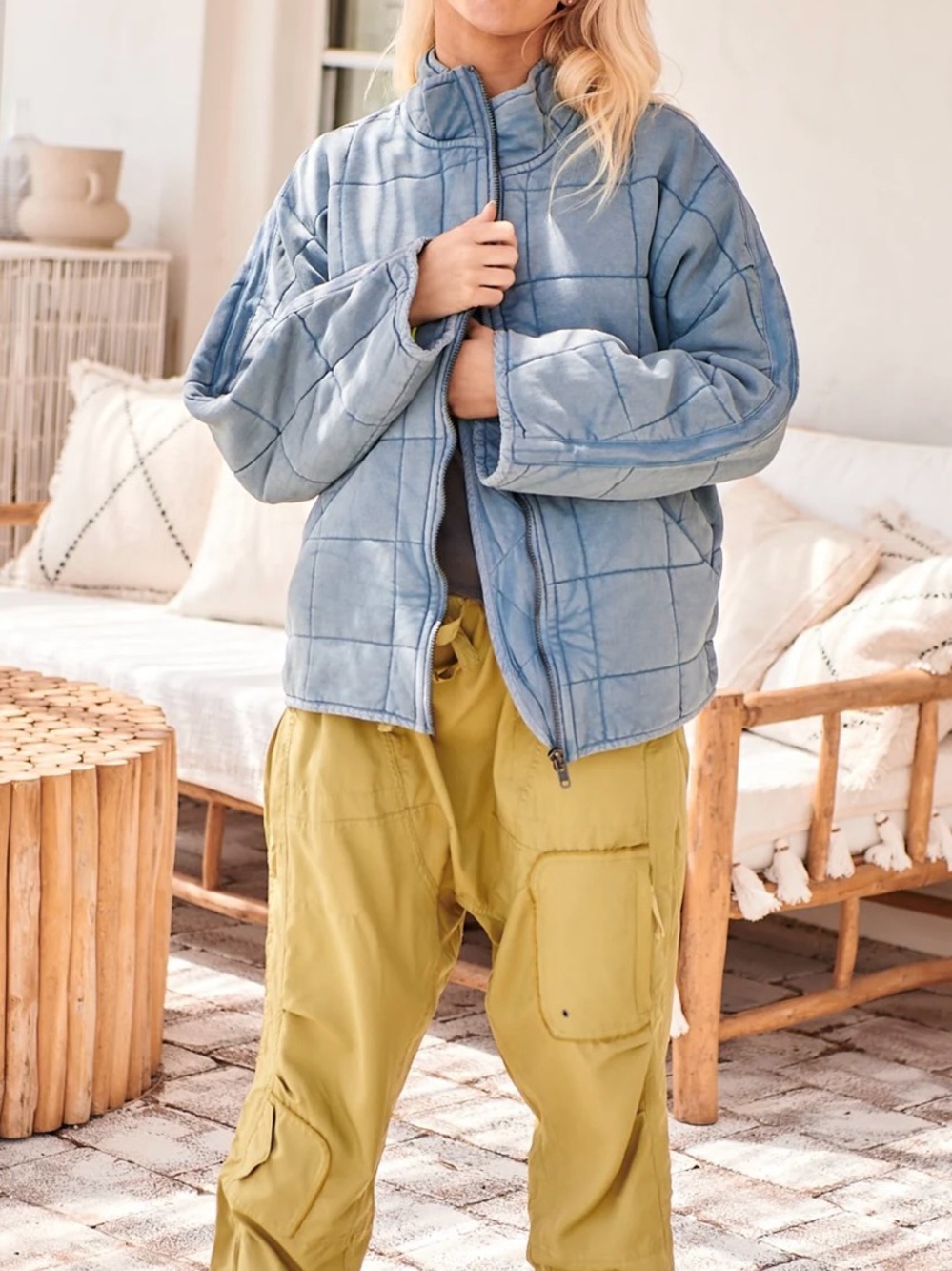 Free People Quilted Puffer Jacket in Light Blue - Picture 4 of 9